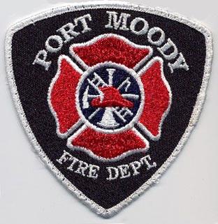 Port Moody - Distintivo blu con al centro un elmo rosso