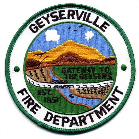 Geyserville - Distintivo bianco con al centro paesaggio