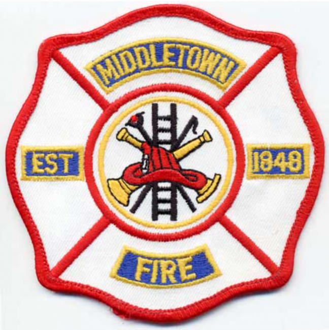 Middletown - Distintivo bianco con al centro un elmo rosso