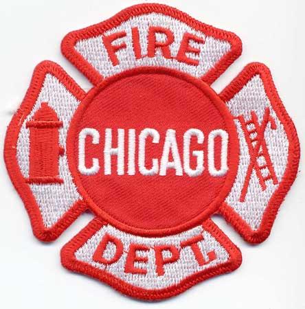 Chicago - Distintivo rosso e bianco con diciture rosse e bianche