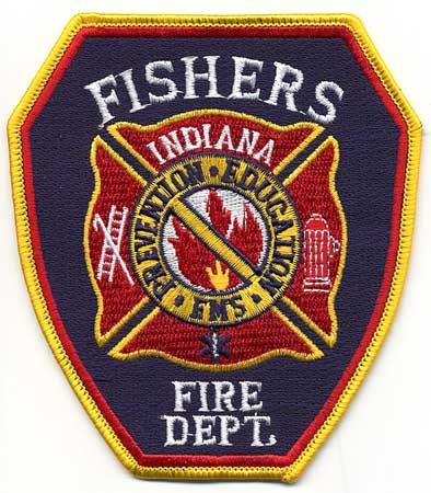 Fishers - Distintivo blu e rosso con al centro fiamme su sfondo bianco