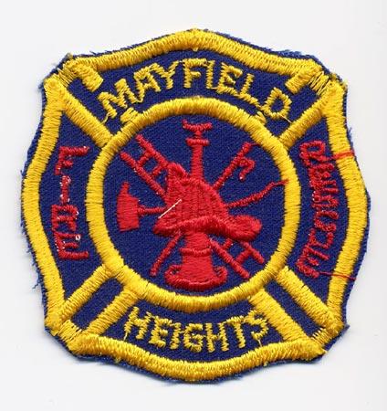 Mayfield Heights - Distintivo blu con al centro un elmo rosso