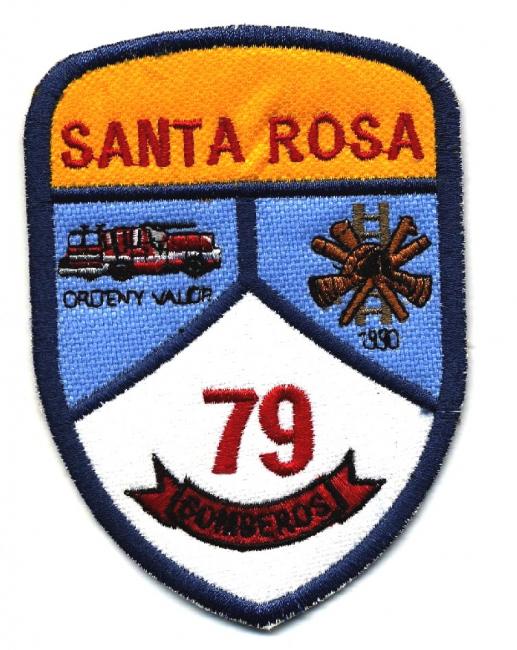 Santa Rosa - Distintivo bianco azzurro e giallo con al centro un mezzo antincendio