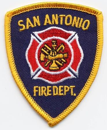 San Antonio - Distintivo blu con diciture gialle