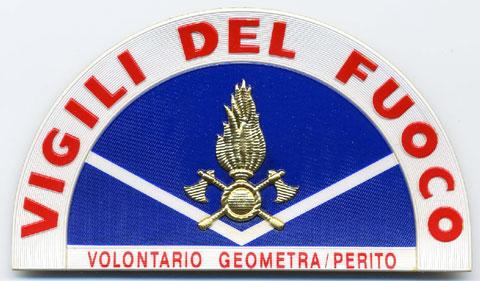 Geometra/Perito Volontario (Da Braccio) - Distintivo blu con al centro fiamma dorata e V bianca