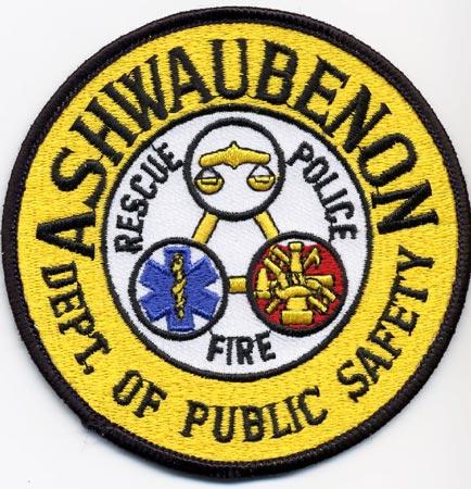 Ashwaubenon - Distintivo giallo e bianco con diciture nere